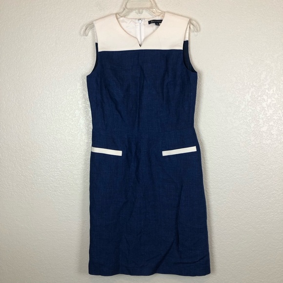 Brooks Brothers Blue Colorblock Linen Sleeveless Pockets Sheath Dress size 8 - Picture 1 of 9